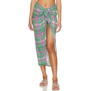 🔴Plush Plaid‎ Sarong Skirt Green and pink size S